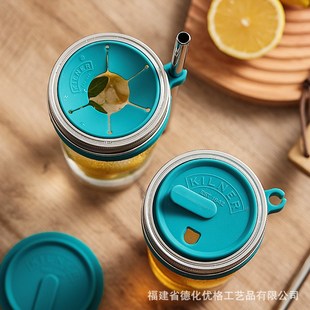 英国Kiblner思慕雪吸管玻璃水杯带盖大容量杯子女夏季便携水果茶