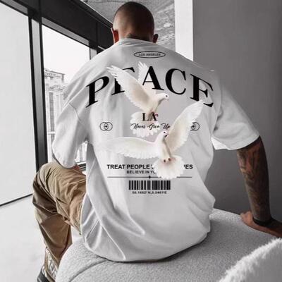 Men's Peace Dove Print Loose-Fit Casual Classic Short Sleeve