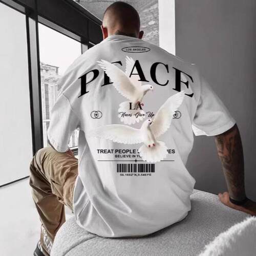 Men's Peace Dove Print Loose-Fit Casual Classic Short Sleeve