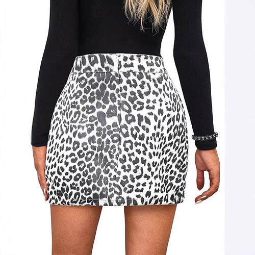Women Leopard Print Waisted Skirt Womenswear Bottom Casual