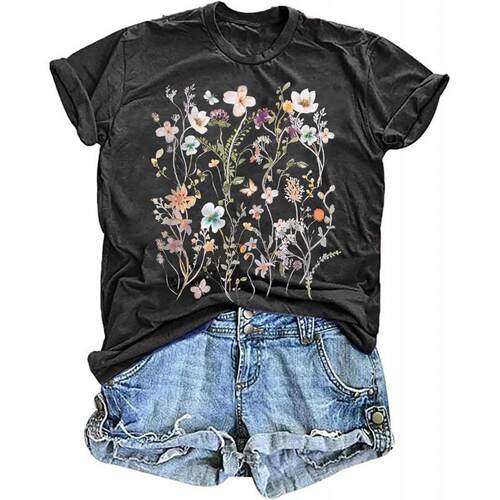 Two-Piece Set Women's Floral Print Tee & Shorts