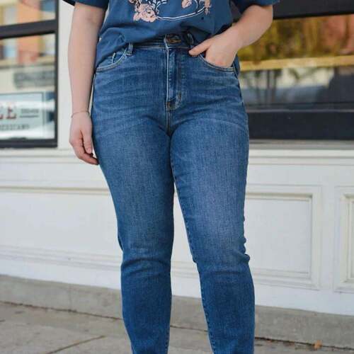 Hi Rise Cool Cuffed Jeans Denim Boyfriend