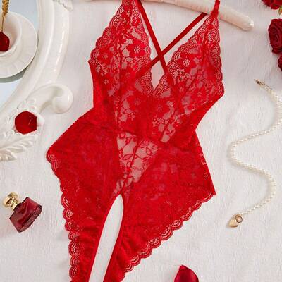 Women Sexy Lace Backless Bodysuit Adjustable Straps