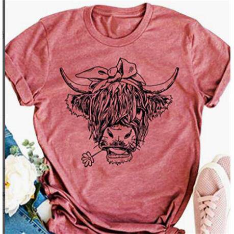 Women's Print Round Neck Casual Short Sleeve T-Shirt, Casual