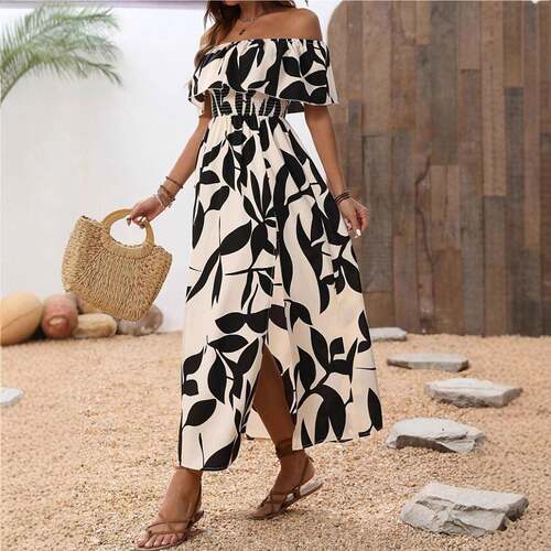 2026 Vacation Couple Outfit Women's Leaf Patten Off the