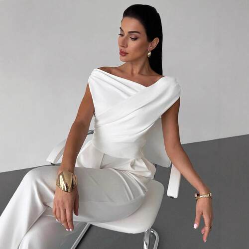 Women Casual End Color Irregular Collar Blouse Comfortable