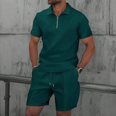 Men Casual Color Sleeve Shorts Polo Shirt Set Clothes