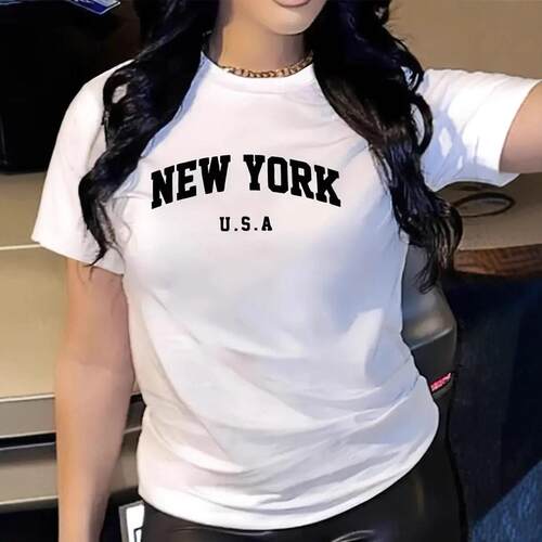 Two-Piece Set Women's Letter Print Round Neck Tee & Shorts
