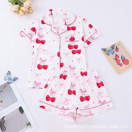 Women Over Lemon Print Shirt Elastic Waist Shorts Pyjama Two