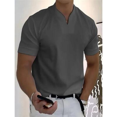 Men Henley Shirts Sleeve Summer Casual V Neck Tee Slim