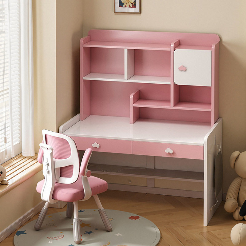 实木书桌书架一体桌家用台式电脑桌简约卧室桌子小学生写字桌课桌