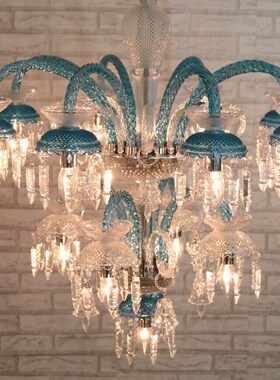 蓝色水晶吊灯特色漫咖啡吊灯个性卡座吊灯酒吧创意灯尖钻水晶风铃