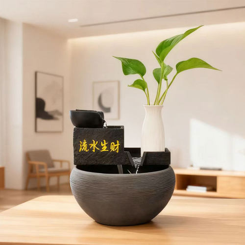 流水生财鱼缸摆件循环水轻奢高端
