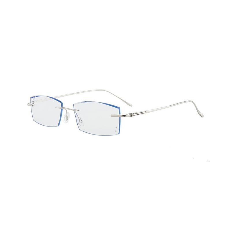 无框防蓝光变色眼镜男钻石切边平光镜商务方形眼镜框可配近视眼镜