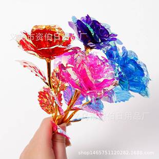 爆款七夕节24k发光彩金箔玫瑰花母亲节康乃馨永生花情人节礼物礼