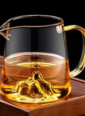 爆款带把手观山玻璃公道杯办公室茶海分茶器高硼硅玻璃茶漏一体公