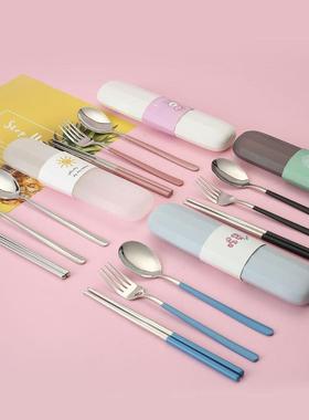 爆款304不锈钢学生餐具三件套食堂办公室公勺筷便捷旅行活动礼品