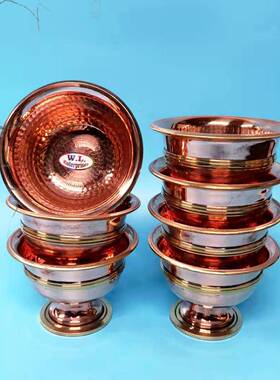 爆款尼泊尔供水碗手工雕花七八供红铜高脚藏式水碗藏传供水杯供碗