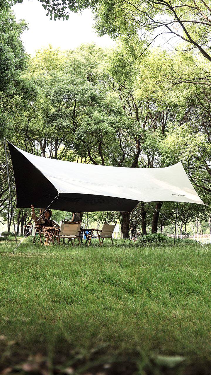 梦花园黑胶天幕帐篷户外露营野餐蝶形八角涂银防晒遮阳棚野营装备