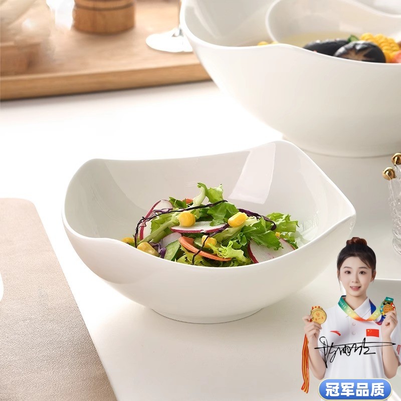 45%骨瓷创意家用纯白色菜盘四方