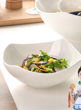 高档纯白骨瓷创意四方盘菜盘寿司沙拉碗家用凉菜盘釉下彩陶瓷餐具