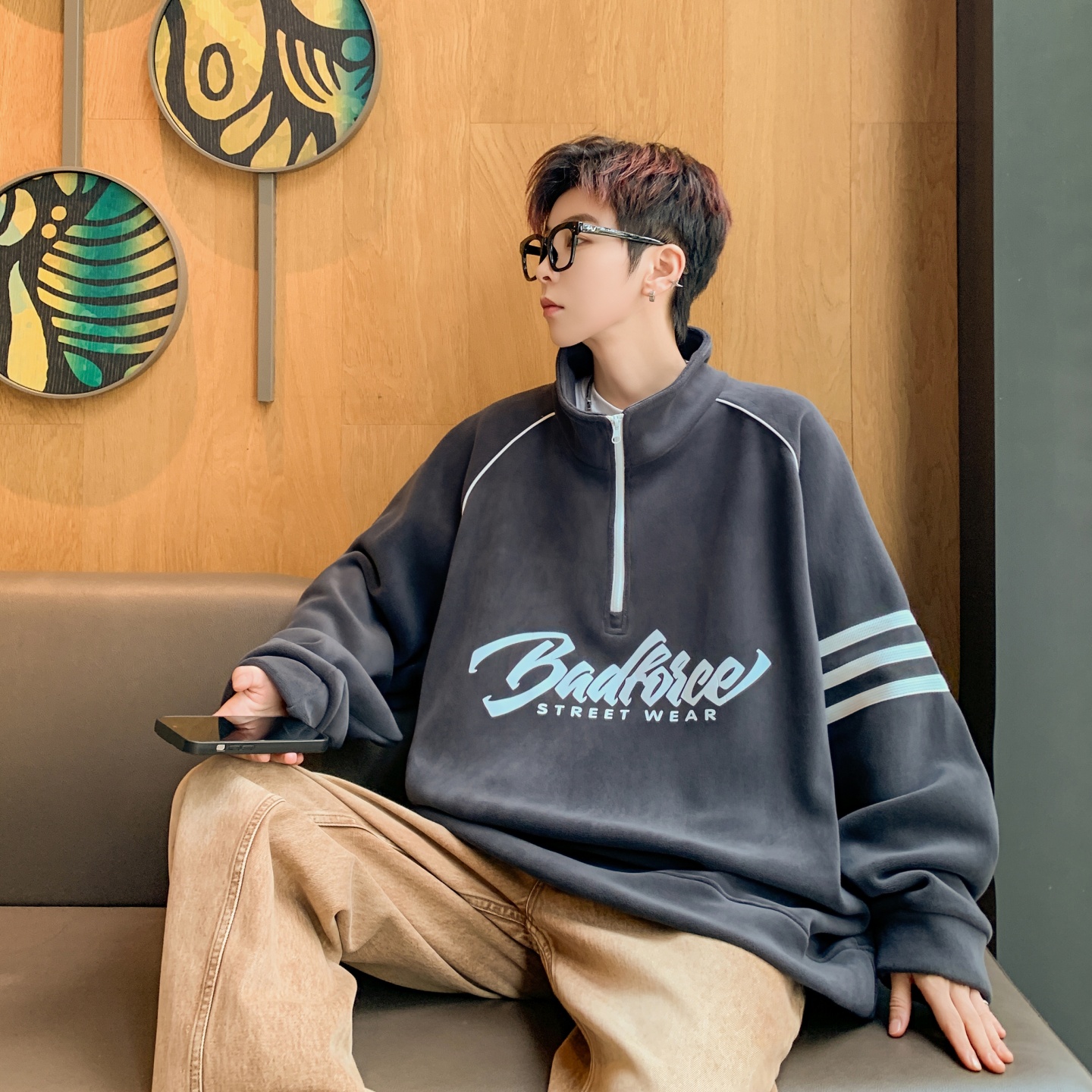 重磅秋冬男加绒加厚男士立领卫衣