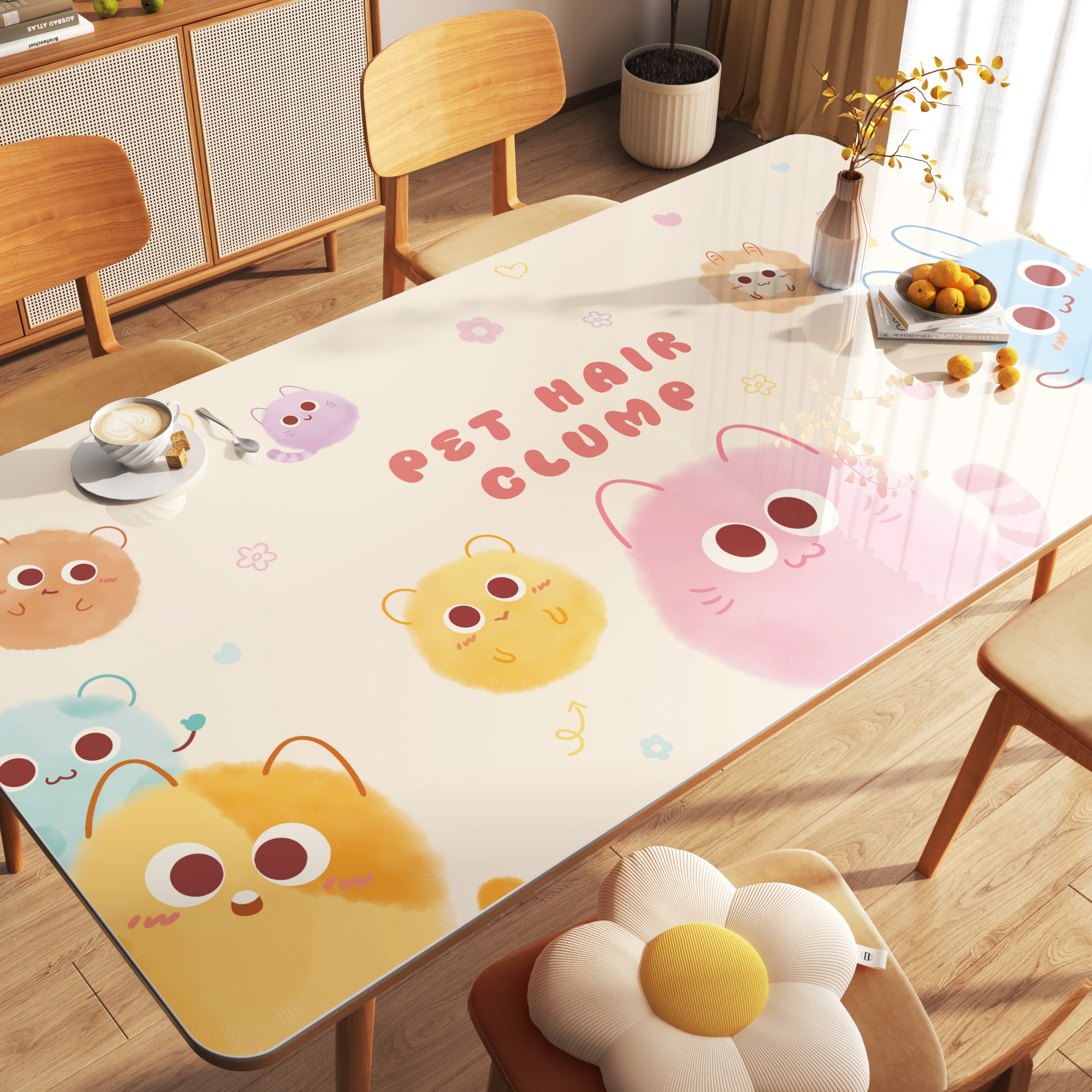 桌布免洗防水防油pvc软玻璃餐桌垫防烫卡通桌布高级感茶几保护垫