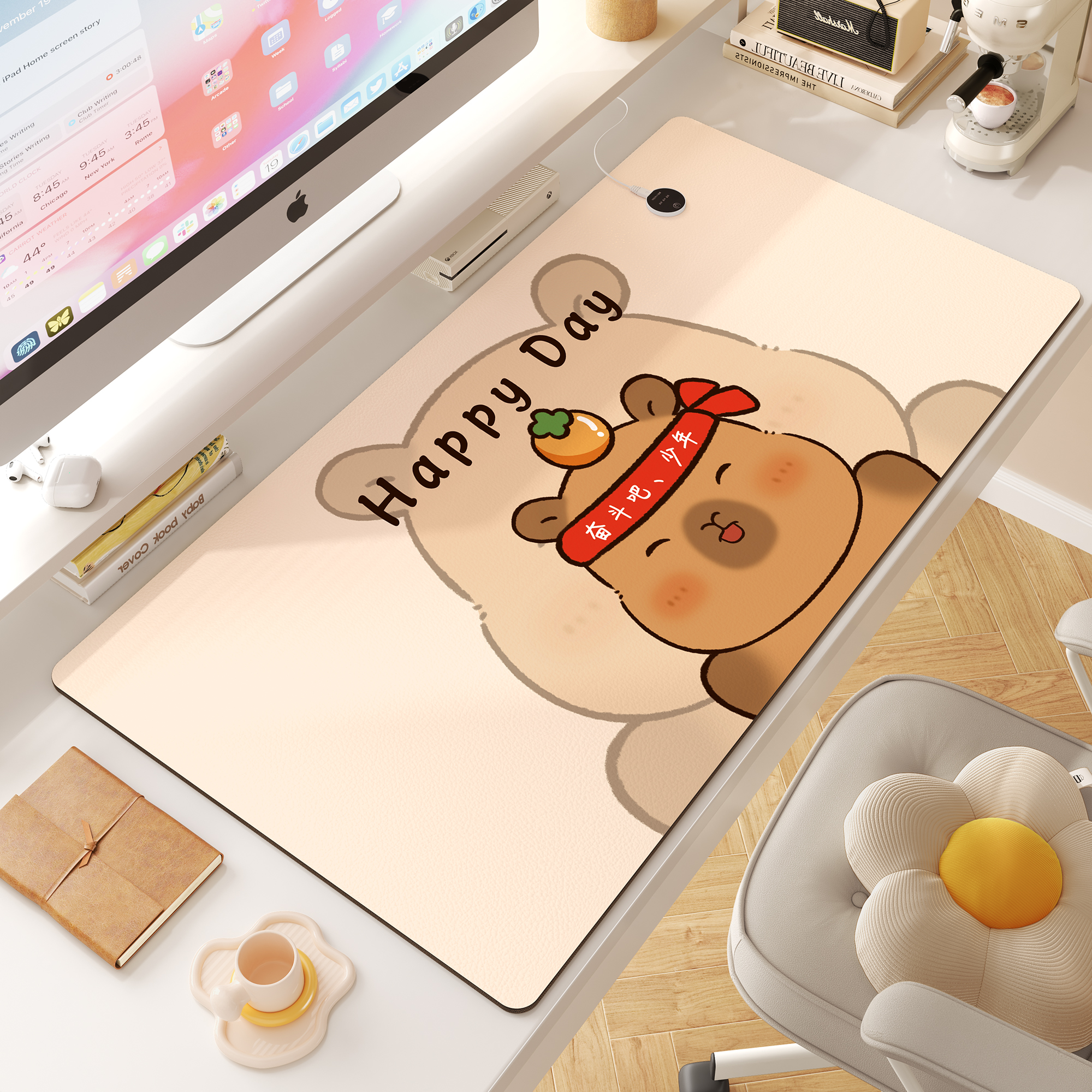 卡皮巴拉加热鼠标垫超大发热暖垫办公室书桌垫超大号键盘发热桌垫