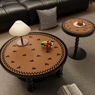 中古风圆桌桌布防水防油免洗圆形餐桌垫高级感圆形小茶几保护垫子