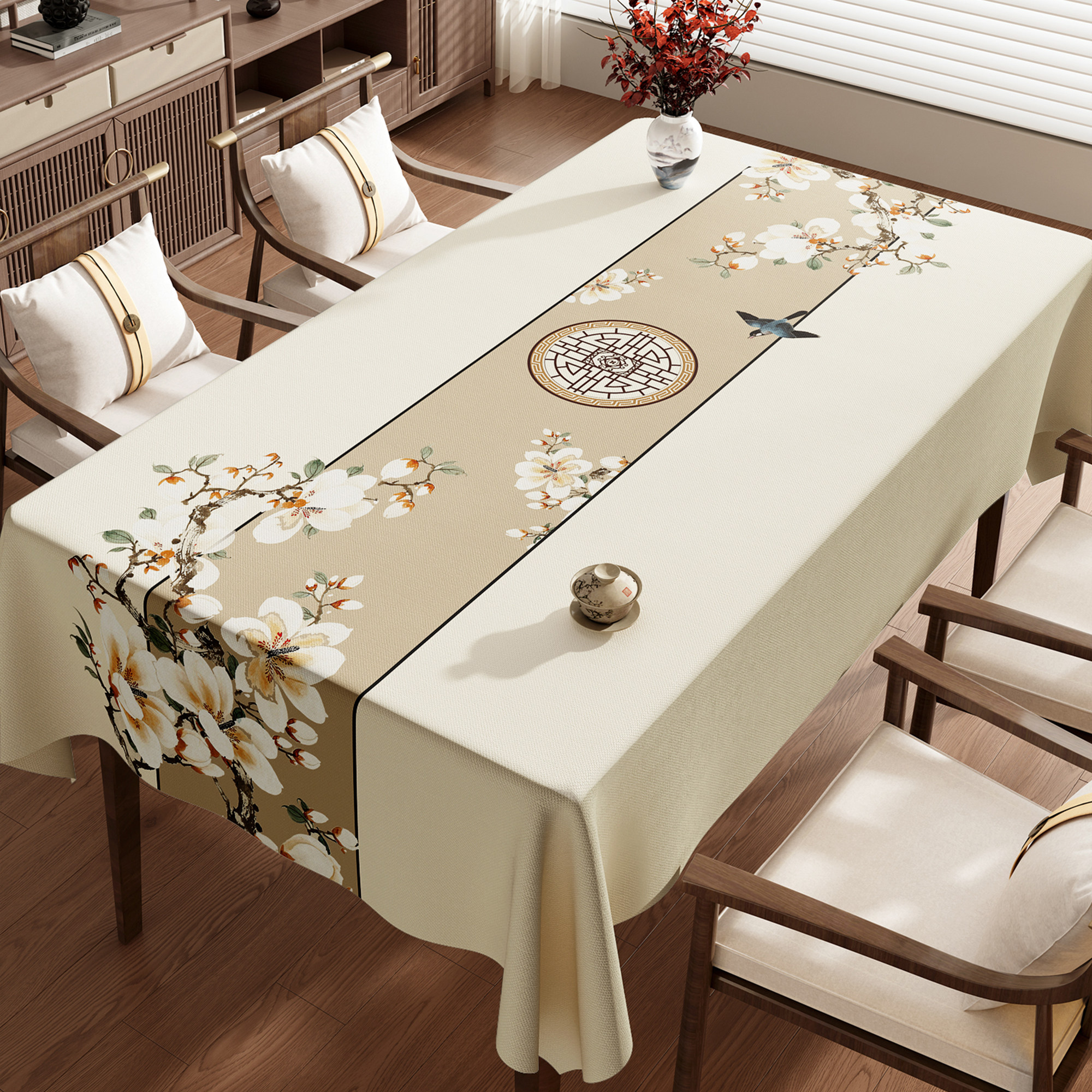 新中式餐桌布防油防水免洗pvc桌布轻奢高级感盖布长方形茶几台布,居家布艺,桌布,淘宝优惠券,粉丝福利购,淘宝优惠卷