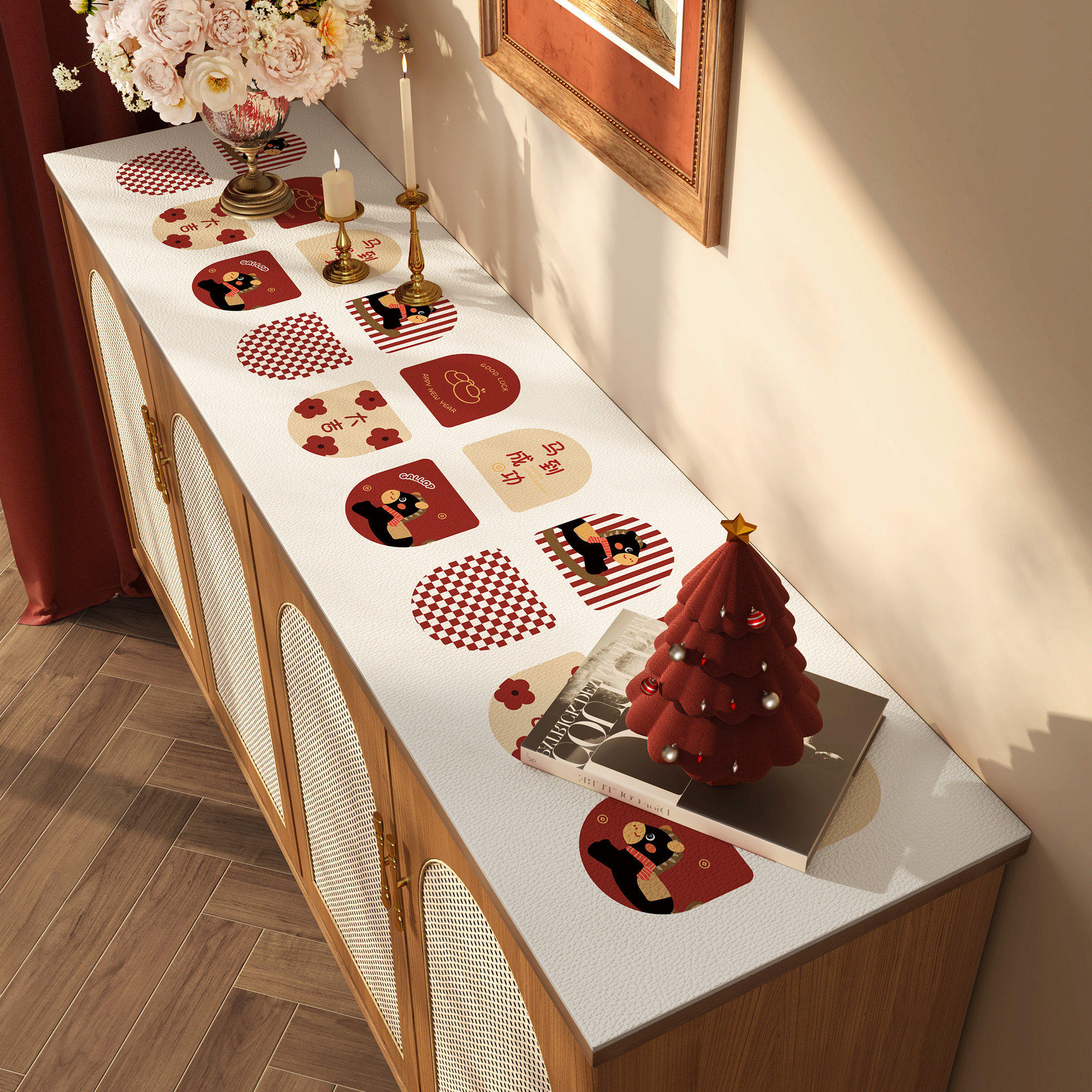 新年红色高级餐边柜桌垫喜庆电视柜台面保护垫玄关结婚装饰鞋柜垫,居家布艺,桌布,淘宝优惠券,粉丝福利购,淘宝优惠卷