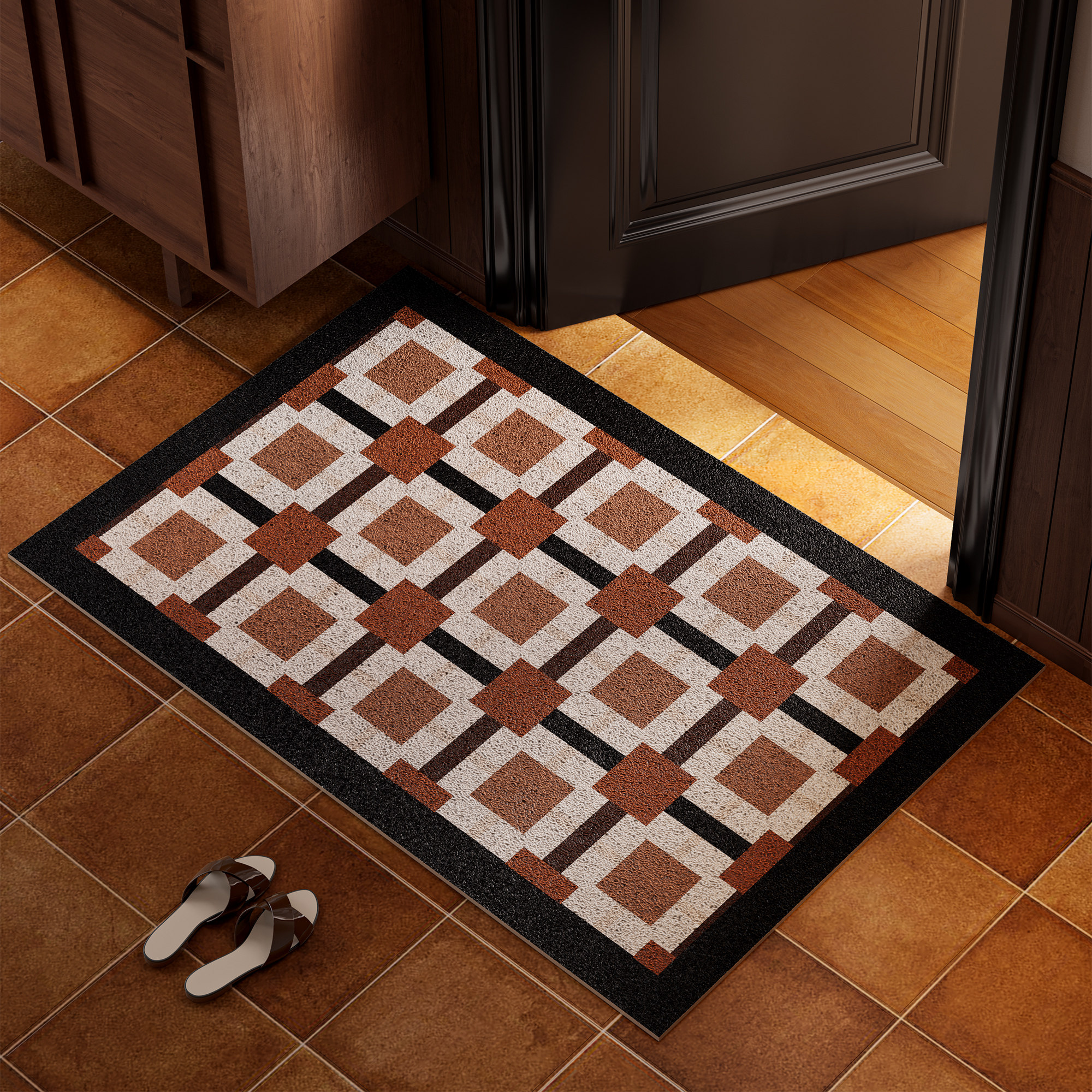 复古中古风入户门防尘地垫玄关门口换鞋地毯防滑可裁剪丝圈脚垫子