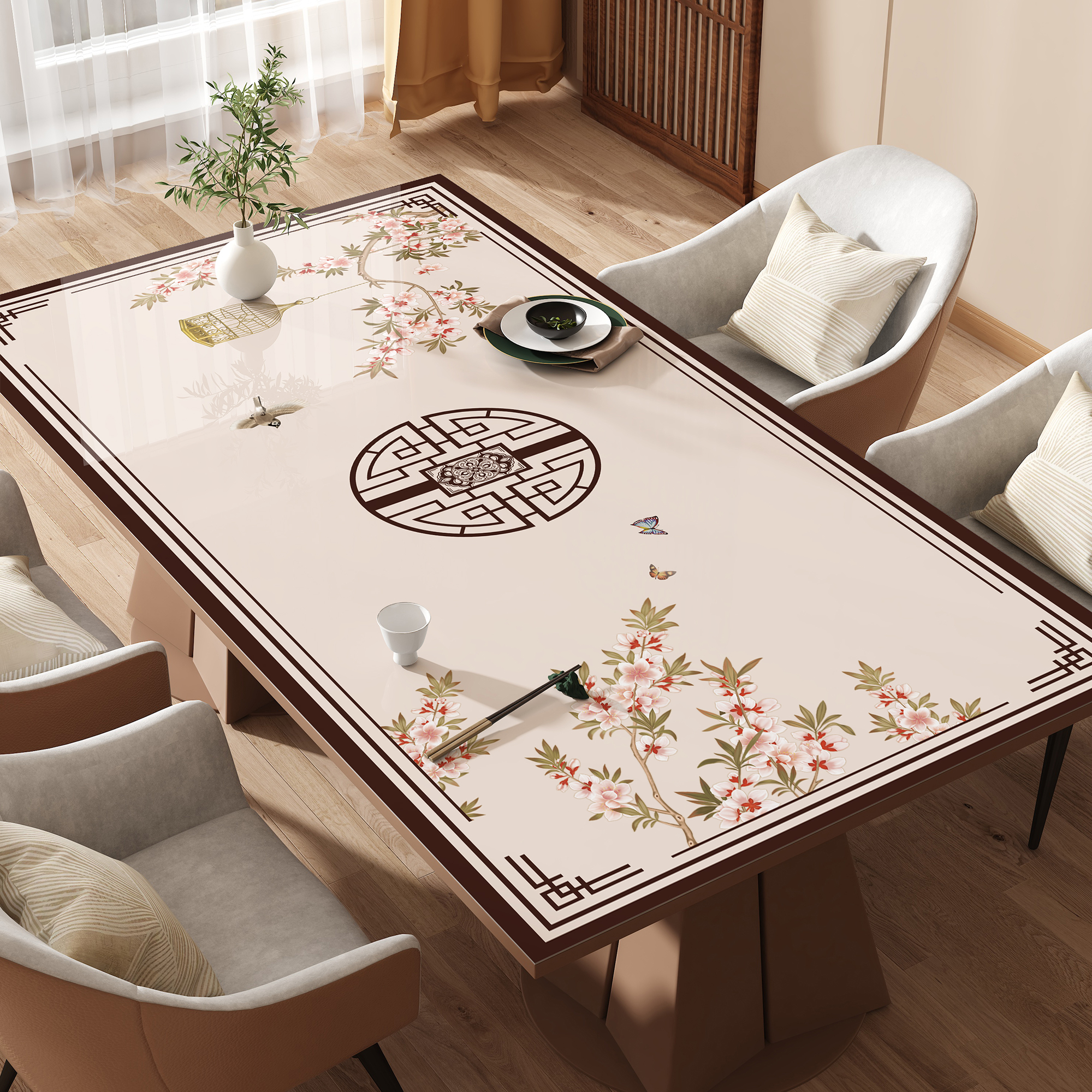 新中式pvc餐桌垫防水防油免洗