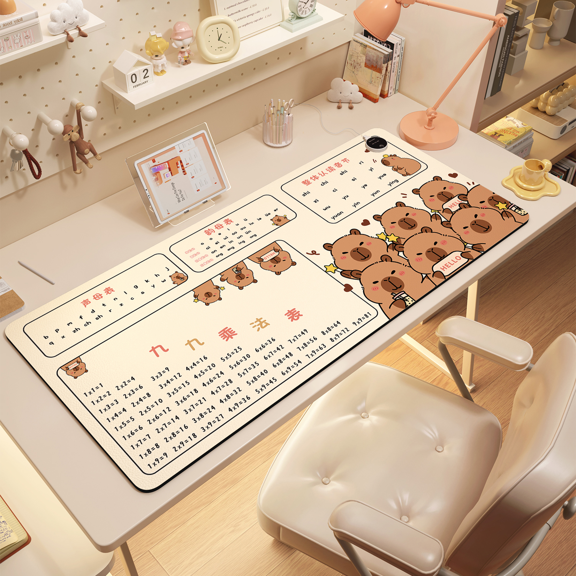 学生书桌发热桌垫卡皮巴拉办公室加热鼠标垫冬天儿童学习桌暖手垫