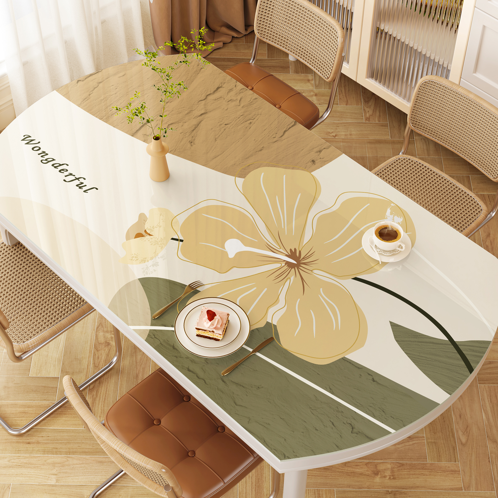 椭圆形餐桌垫防水防油免洗防烫桌面保护垫PVC软玻璃折叠圆桌桌布