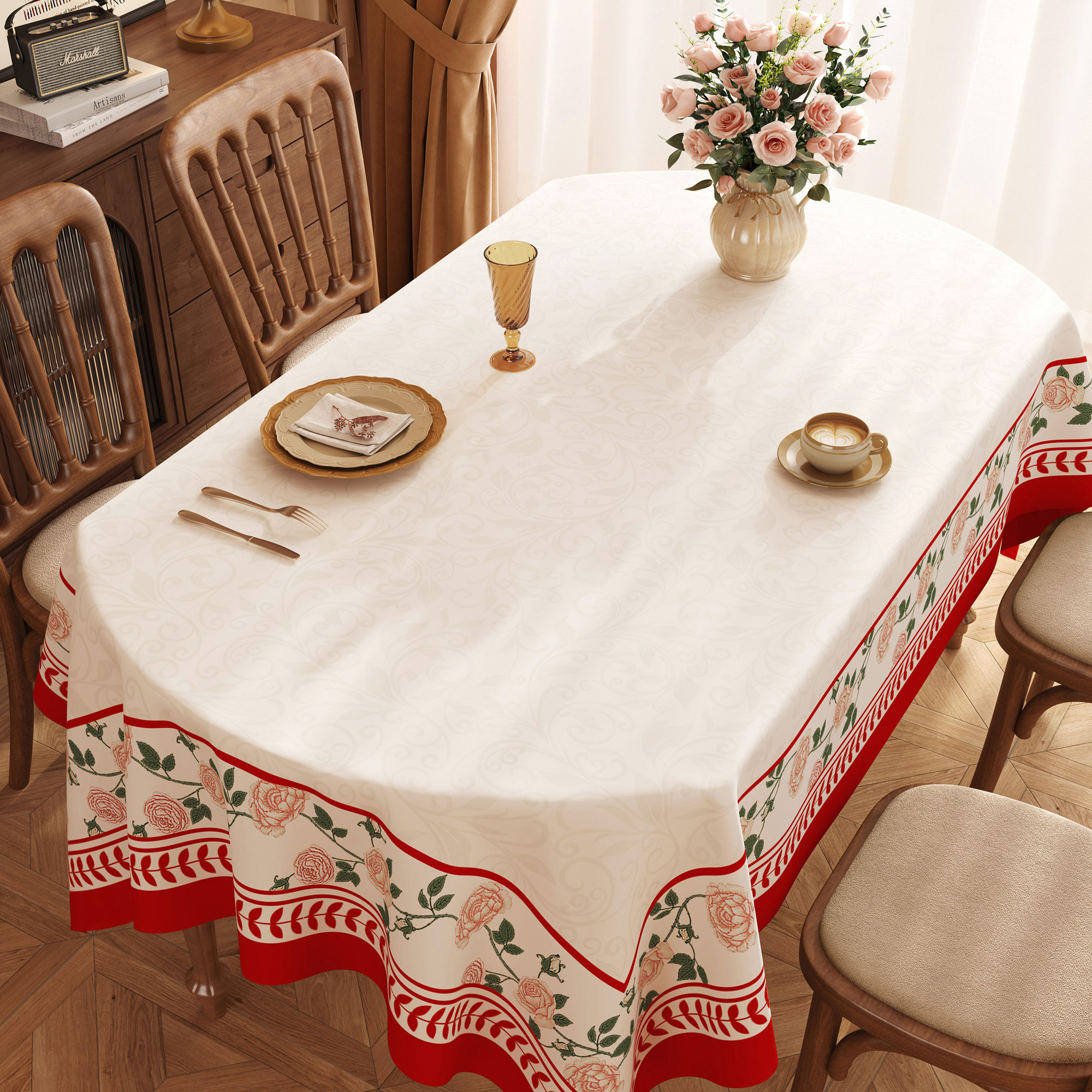 美式餐桌布免洗防水防油防烫pvc桌垫方形轻奢高级感防尘茶几台布,居家布艺,桌布,淘宝优惠券,粉丝福利购,淘宝优惠卷