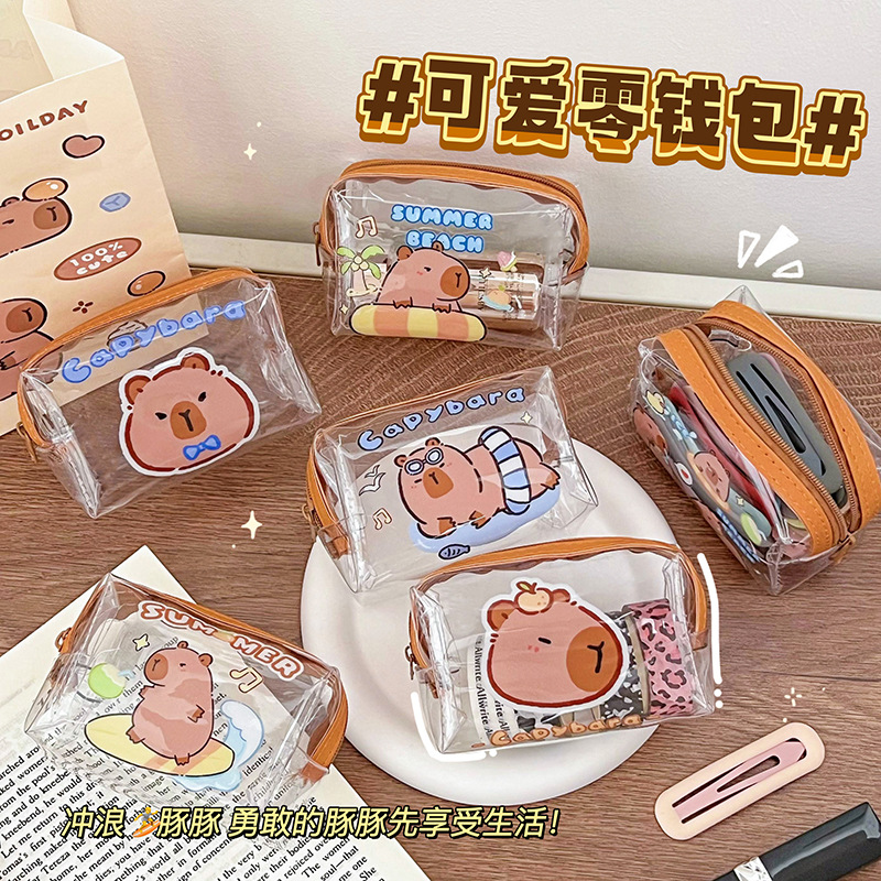 可爱卡皮巴拉收纳包迷你透明学生耳机钥匙数据线零钱包小号口红包