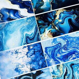 三渡文创无白墨大背景水波纹蓝色抽象艺术和纸胶带pet装饰贴纸