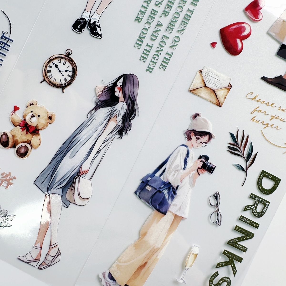 现代复古PET日系盐系浪漫女孩人物贴纸胶带手帐手工diy贴纸素材