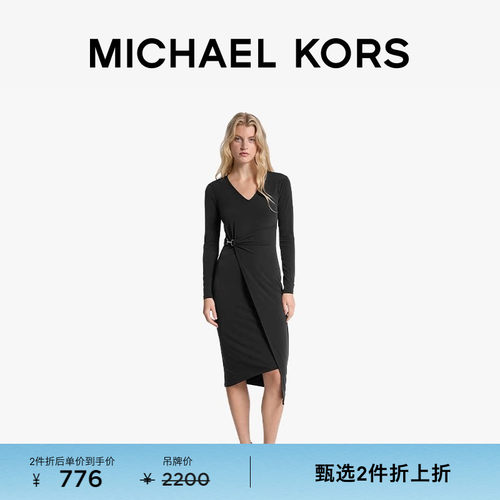 MK女士V领马衔扣修身连衣裙