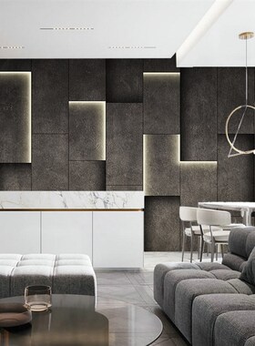 3d立体水泥灰工业风健身房KTyV墙壁纸黑色发光奶茶店背景复古墙布