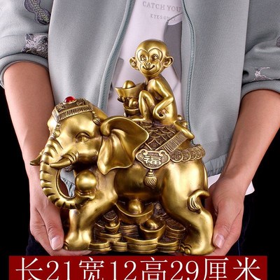 纯铜象上猴生肖侯猴骑象铜大象铜猴子家居工X艺品桌面摆件