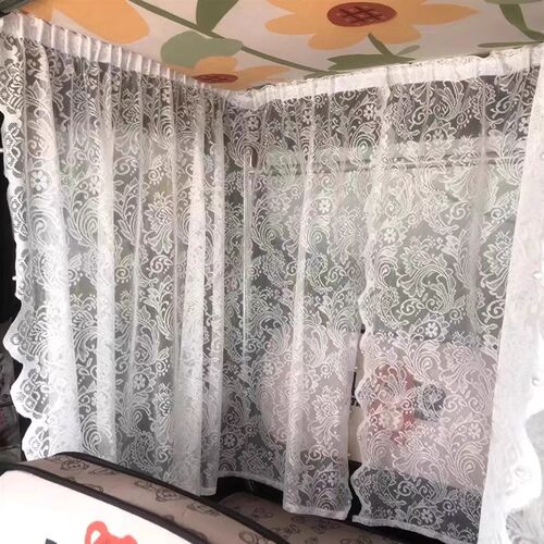 热销纱帘c遮阳帘电l三轮车内饰改造三轮车装饰蕾丝短帘微透光魔术