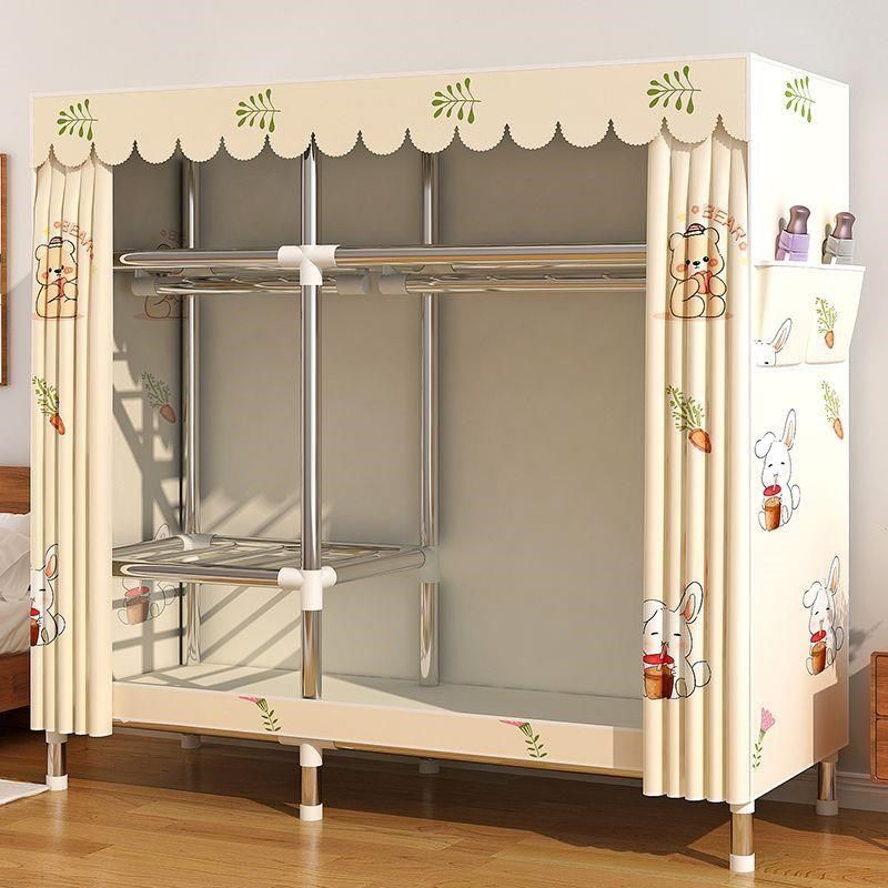 简装衣柜家用卧室出租房用组装结实耐用宿舍加厚S全钢架防尘布衣