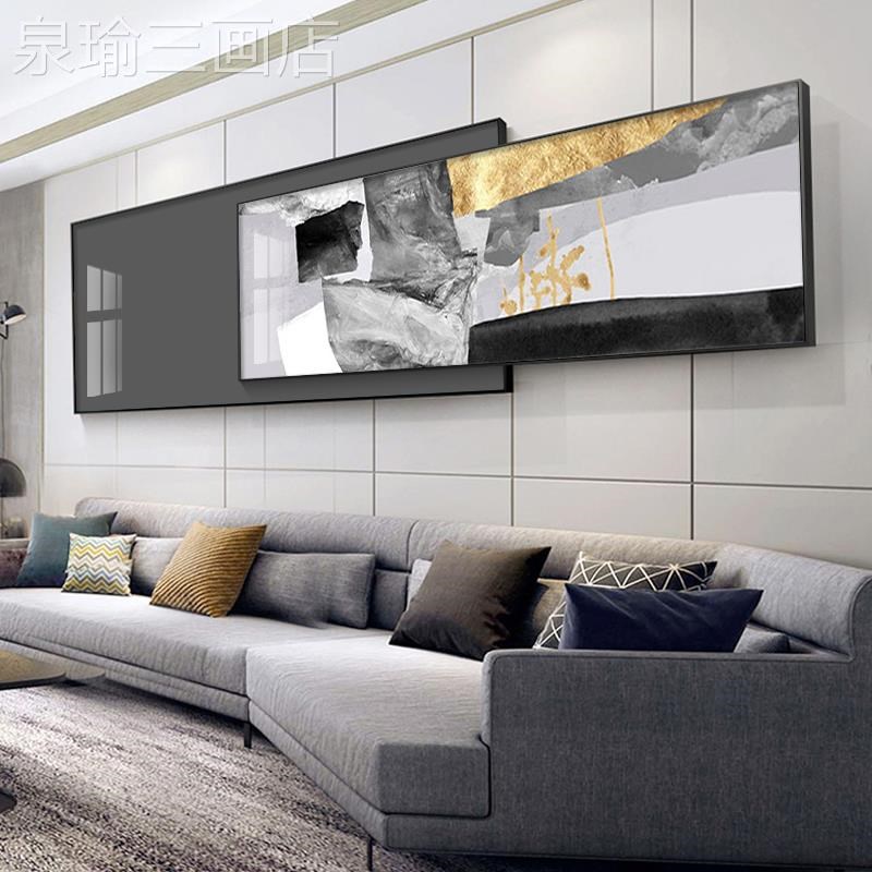 网红头黑白灰抽装简饰象代客厅B沙发背景墙挂现约横幅主卧室床壁