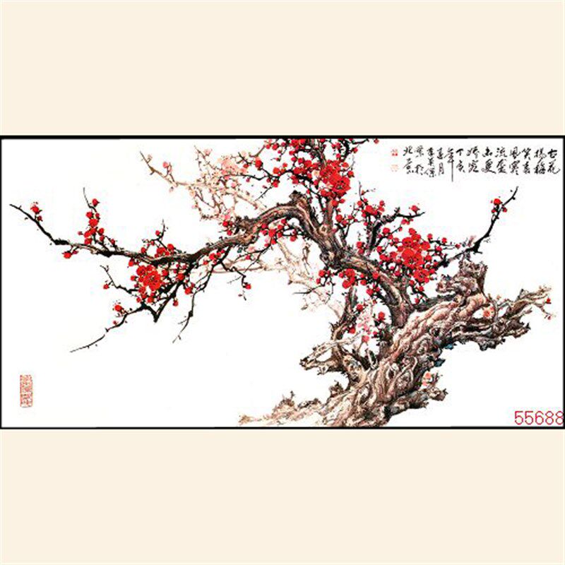 非遗苏绣DIY套件初学材料包 梅花 客厅卧室餐厅书房 .刺绣装饰画