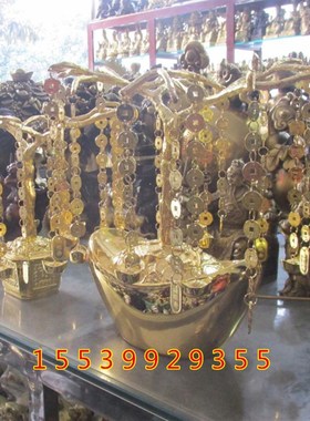 纯铜招财a摇钱树聚宝盆发财树铜元宝树铜器家居店铺开业装饰摆件