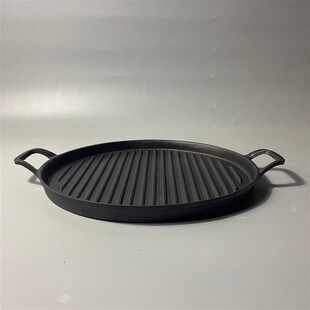 铸铁锅30cm双耳圆形烤盘条I纹煎锅加厚无涂层煎盘