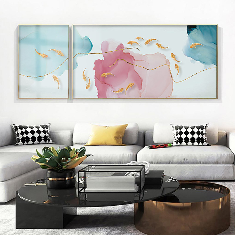 现代简约客d厅装饰画北欧风大气轻奢九鱼图壁画沙发背景墙挂画组,家居饰品,现代装饰画,淘宝优惠券,粉丝福利购,淘宝优惠卷