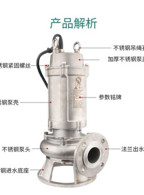 泵防腐蚀国标法兰丝口潜水泵38t0V220v切割锈钢耐高温WQ15-40-5.5